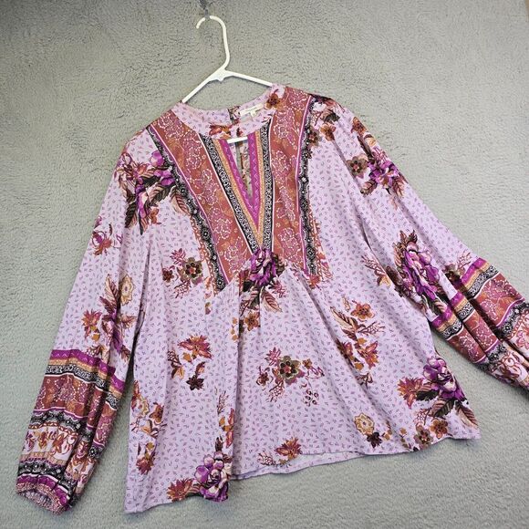 Maurices Top Womens 2XL Keyhole Neck Balloon Sleeve Floral Boho‎ Hippie Peasant - Picture 1 of 15